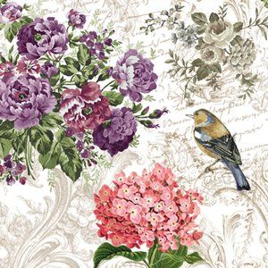 Abbott Collection Floral & Bird Paper Napkins Set - Cottagecore Garden Party